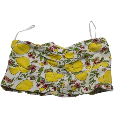 Monteau Los Angeles Lemon And Floral Print Linen Blend Cropped Tube Top, Sz. M - Picture 6 of 8